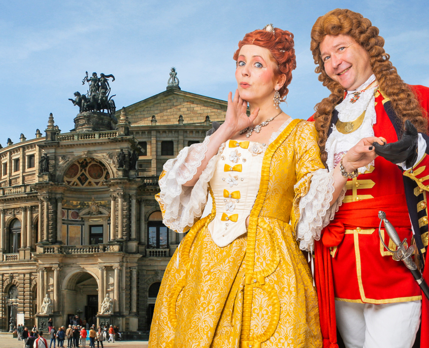 Erlebnisrundgang Barock Dresden Gräfin Cosel und August der Starke vor der Semperoper