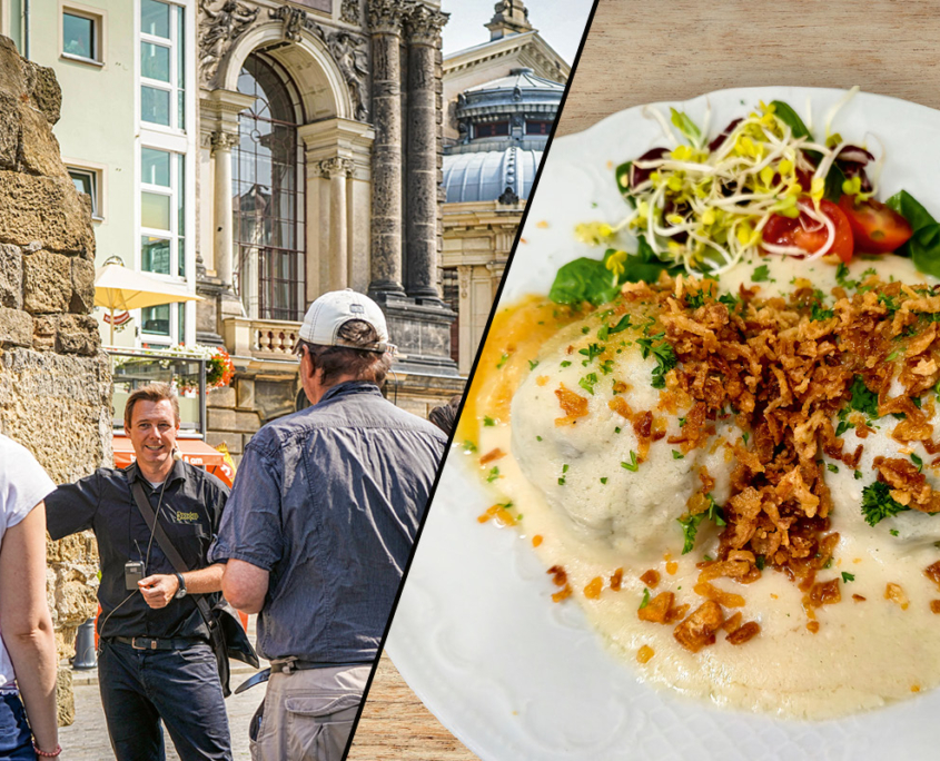 Bildcollage Stadtführung auf dem Neumarkt und ein leckeres Abendessen