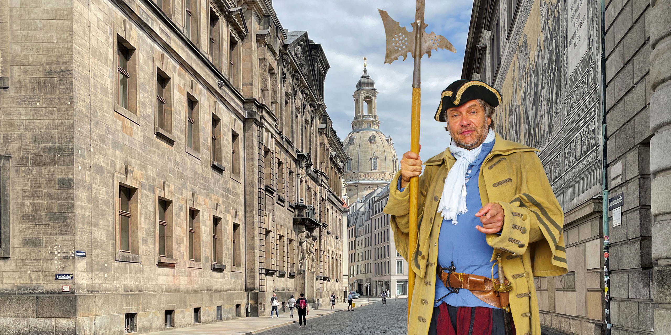 Der Dresdner Stadthauptmann in der Altstadt vor Fürstenzug und Frauenkirche